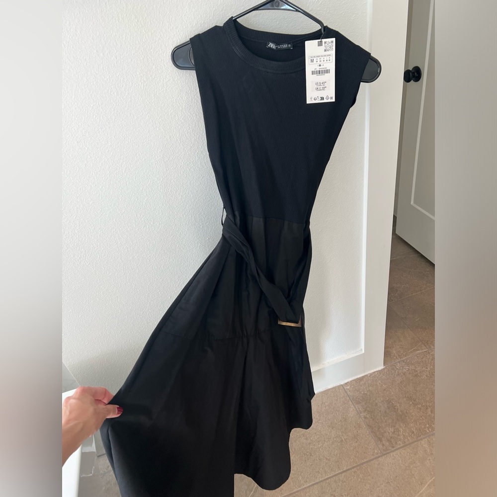Zara Black Midi Dress with Belt